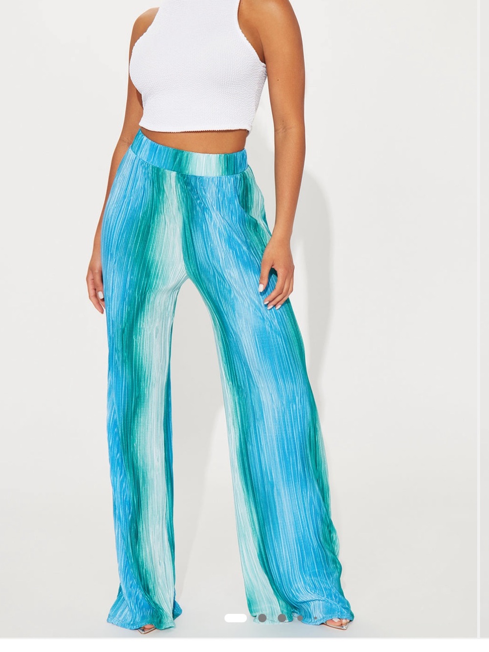 Maldives Plisse Wide-Leg Pants — Blue Combo
